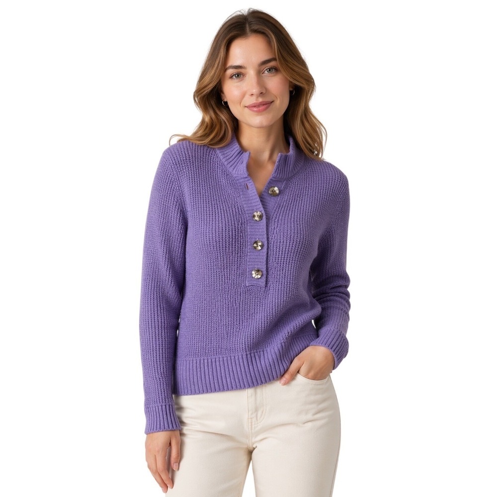 NWT Eddie Bauer Womens Purple Waffle Knit Sweater Angora Shell Buttons Sz M